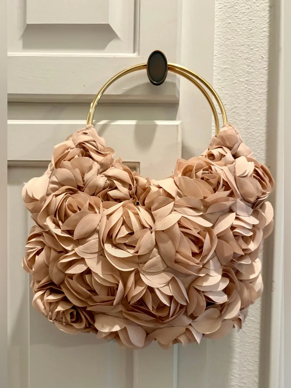 NIP Blush Floral Rosette Gold-Tone Double Handle Handbag w/Versatile Bag Charm - Picture 3 of 11